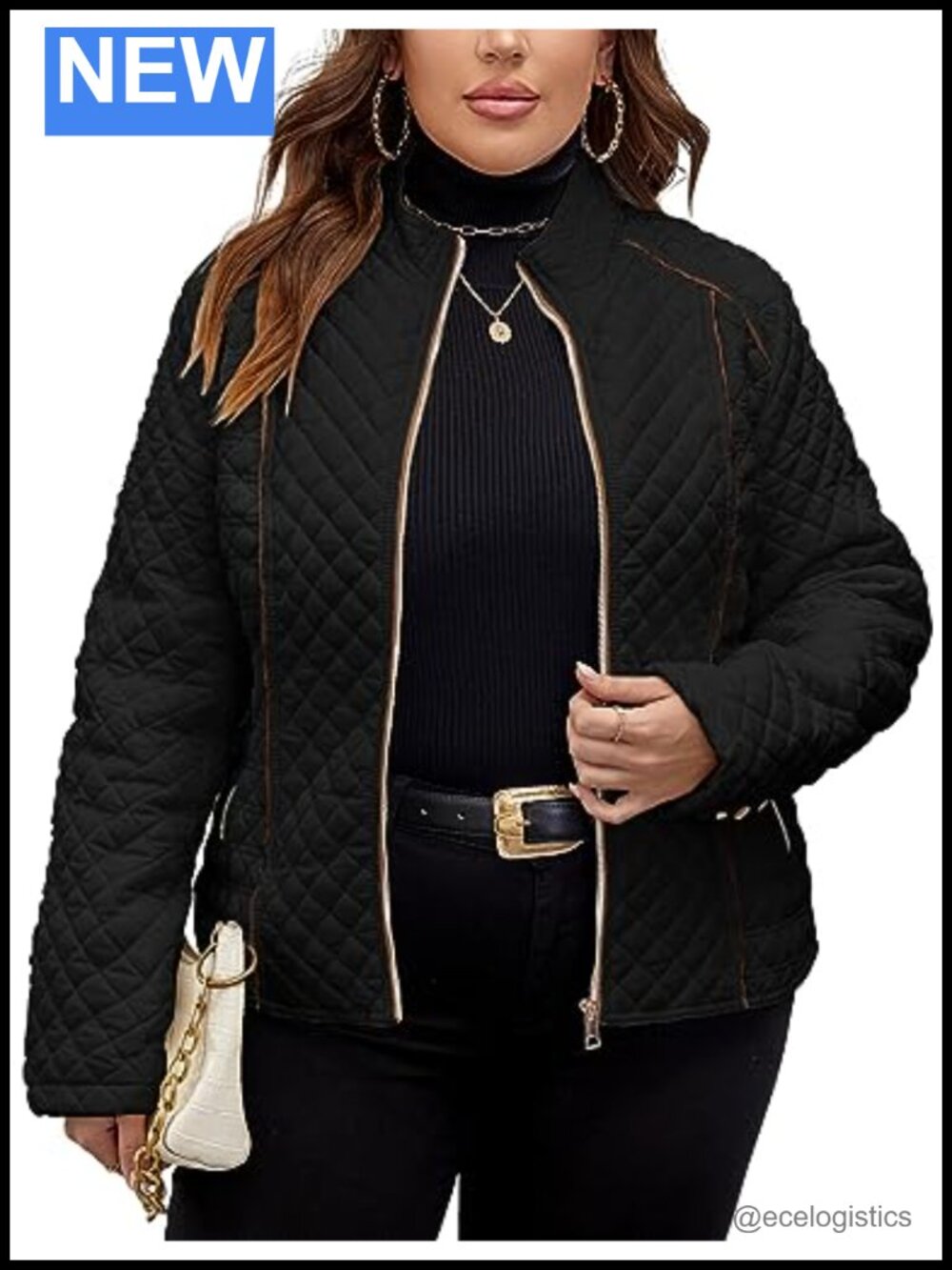 Women's Quilted Puffer Jacket Plus Size 1X-5X Lightweight Stand Collar Zipper
